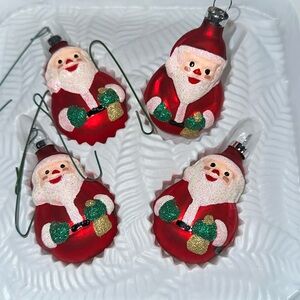 Vintage Glass Santa Ornaments, Holiday Time, Set Of 4, Hand Crafted